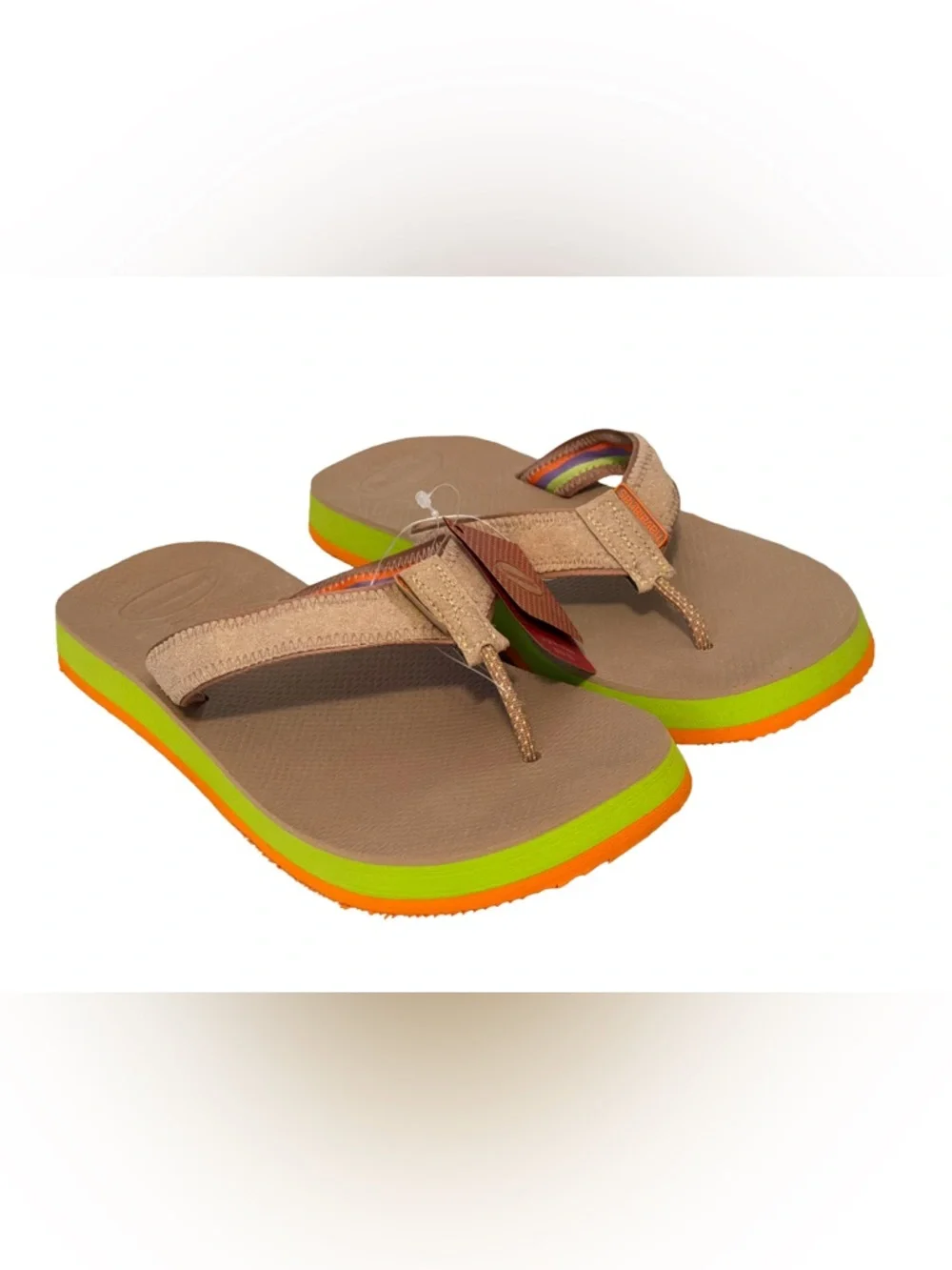 NWT Havaianas Urban Fusion II Sandals / Flip Flops Men's Size 13, NWT, Tan/🍊/Mul